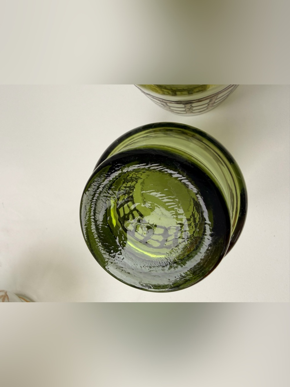 RARE VTG Libbey Signed 2 Green Glass Tumblers Copper Monogram MCM 1970s Barware - Picture 8 of 14